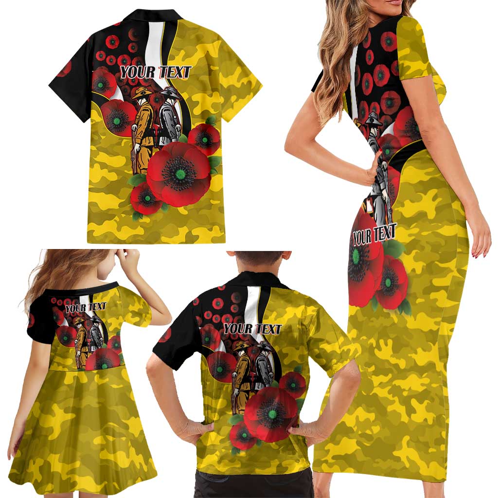 Richmond Tigers ANZAC Personalised Family Matching Short Sleeve Bodycon Dress and Hawaiian Shirt Lest We Forget Poppy Camo