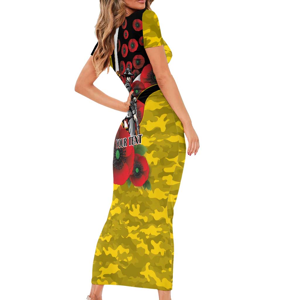 Richmond Tigers ANZAC Personalised Family Matching Short Sleeve Bodycon Dress and Hawaiian Shirt Lest We Forget Poppy Camo