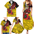 Richmond Tigers ANZAC Personalised Family Matching Summer Maxi Dress and Hawaiian Shirt Lest We Forget Poppy Camo