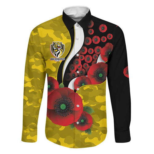 Richmond Tigers ANZAC Personalised Family Matching Summer Maxi Dress and Hawaiian Shirt Lest We Forget Poppy Camo