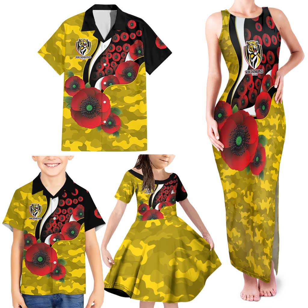 Richmond Tigers ANZAC Personalised Family Matching Tank Maxi Dress and Hawaiian Shirt Lest We Forget Poppy Camo