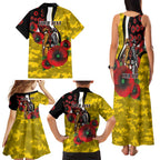 Richmond Tigers ANZAC Personalised Family Matching Tank Maxi Dress and Hawaiian Shirt Lest We Forget Poppy Camo