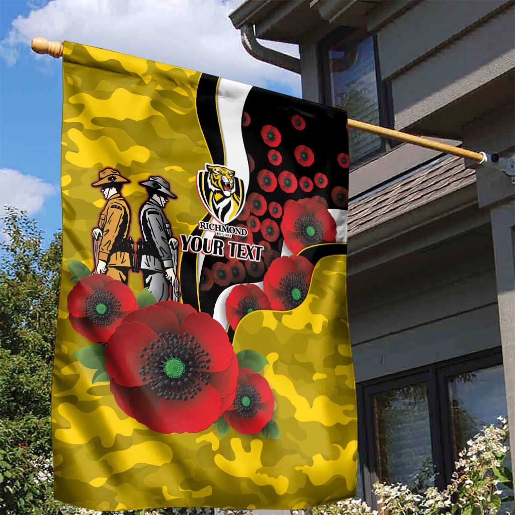 Richmond Tigers ANZAC Personalised Garden Flag Lest We Forget Poppy Camo