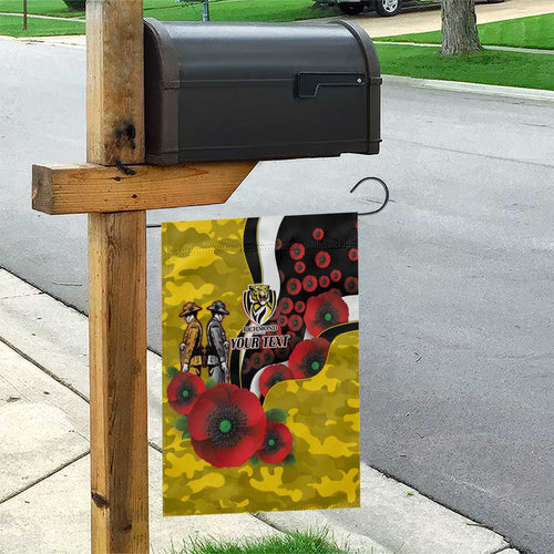 Richmond Tigers ANZAC Personalised Garden Flag Lest We Forget Poppy Camo