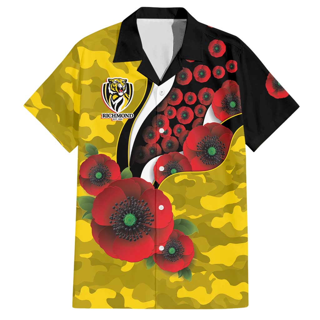 Richmond Tigers ANZAC Personalised Hawaiian Shirt Lest We Forget Poppy Camo