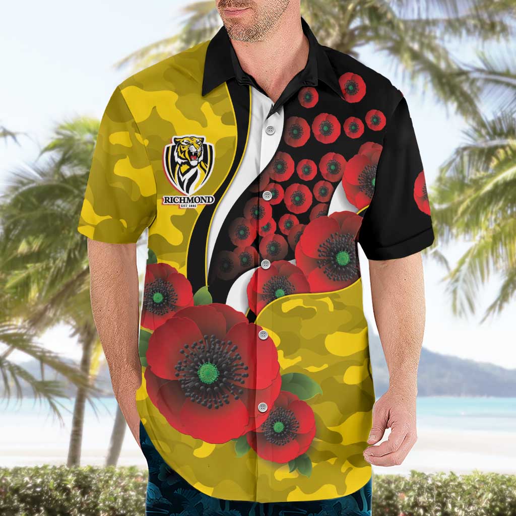 Richmond Tigers ANZAC Personalised Hawaiian Shirt Lest We Forget Poppy Camo