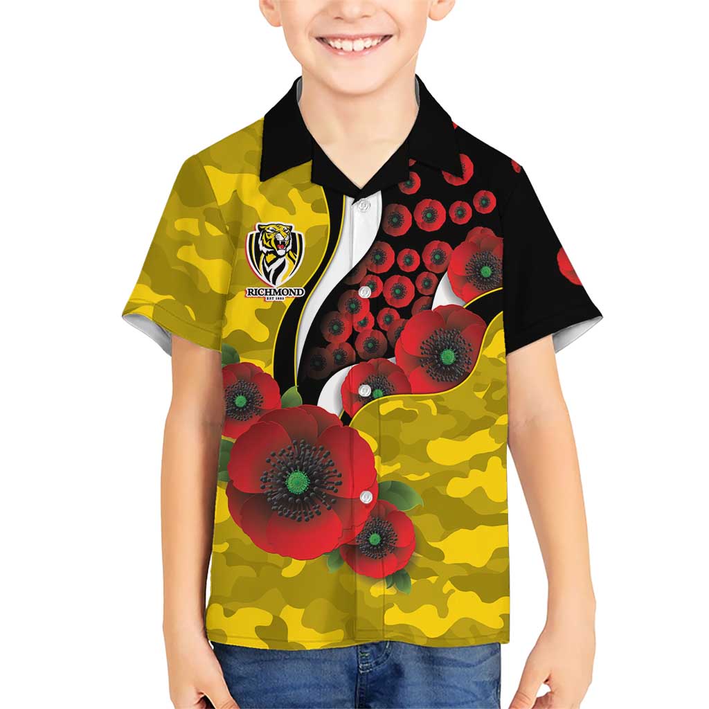 Richmond Tigers ANZAC Personalised Hawaiian Shirt Lest We Forget Poppy Camo
