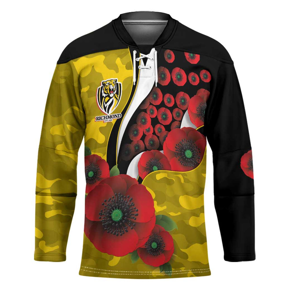 Richmond Tigers ANZAC Personalised Hockey Jersey Lest We Forget Poppy Camo