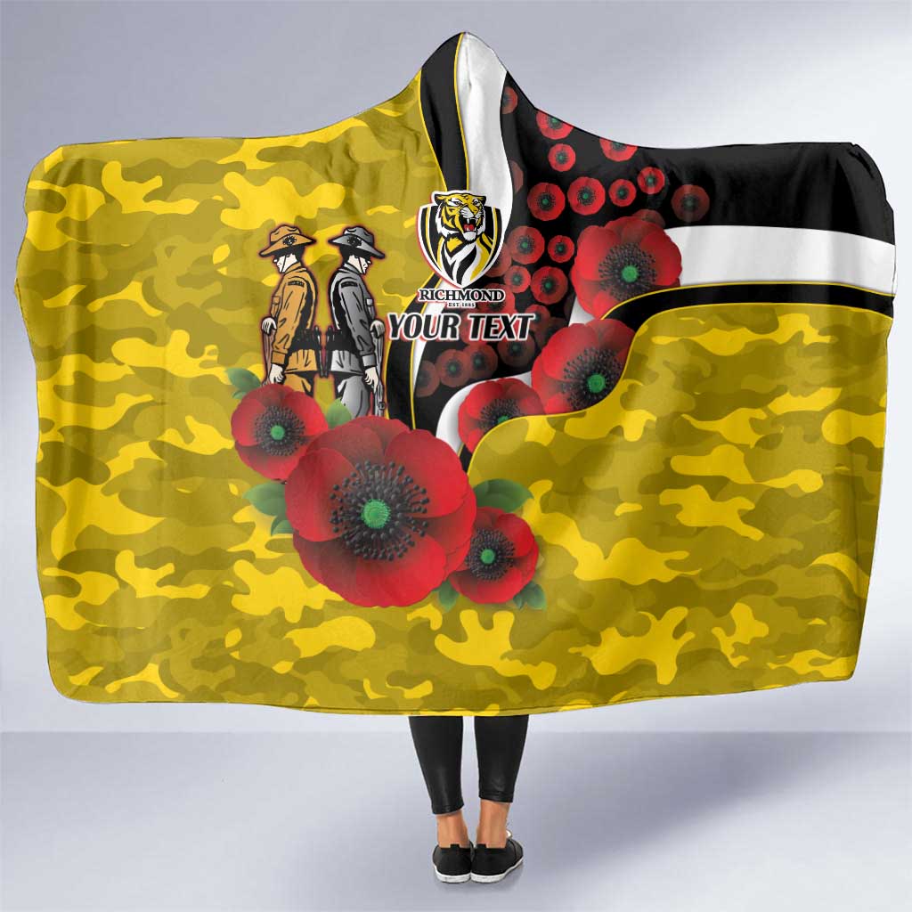 Richmond Tigers ANZAC Personalised Hooded Blanket Lest We Forget Poppy Camo