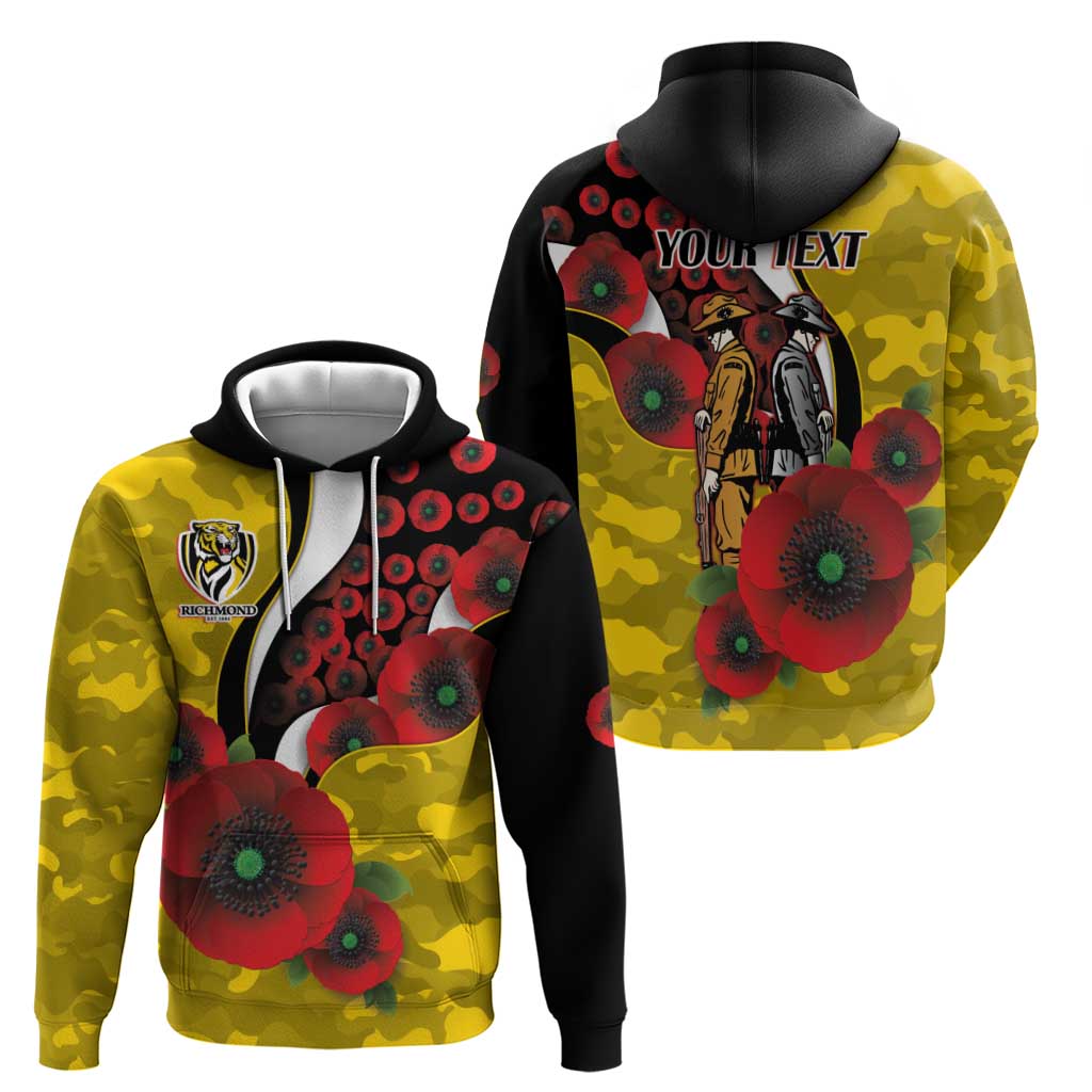 Richmond Tigers ANZAC Personalised Hoodie Lest We Forget Poppy Camo