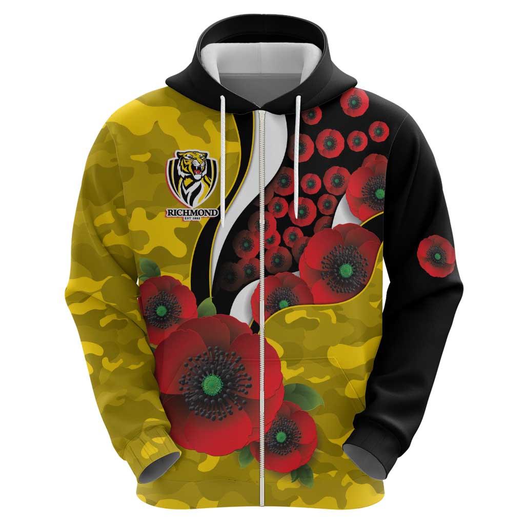Richmond Tigers ANZAC Personalised Hoodie Lest We Forget Poppy Camo
