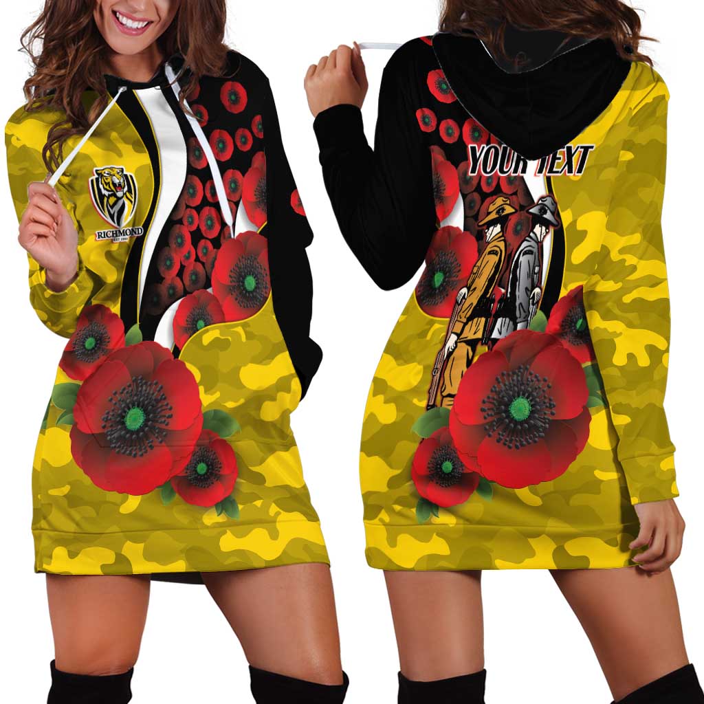 Richmond Tigers ANZAC Personalised Hoodie Dress Lest We Forget Poppy Camo