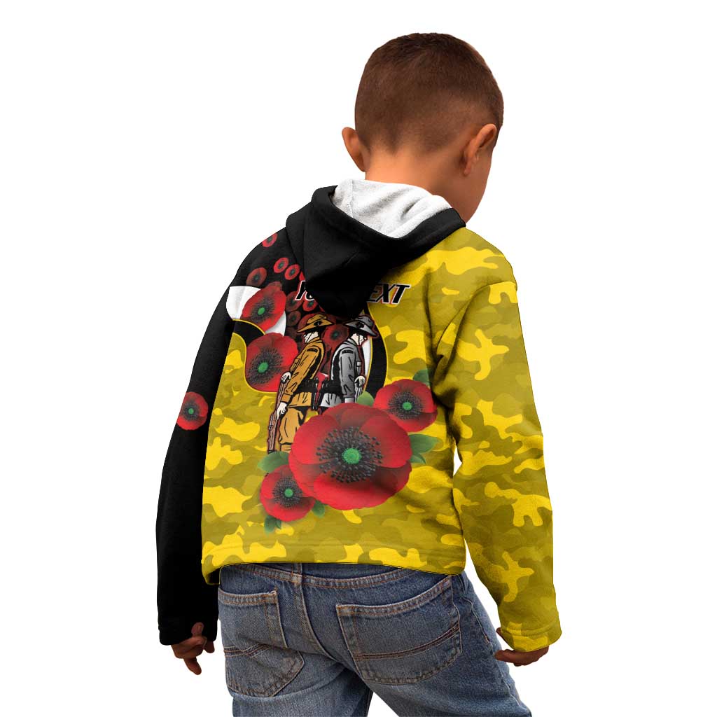 Richmond Tigers ANZAC Personalised Kid Hoodie Lest We Forget Poppy Camo