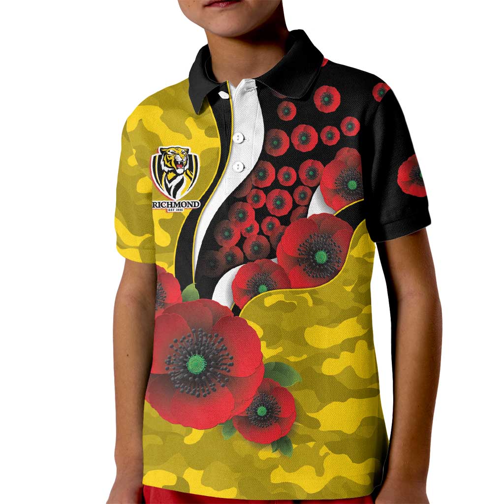 Richmond Tigers ANZAC Personalised Kid Polo Shirt Lest We Forget Poppy Camo