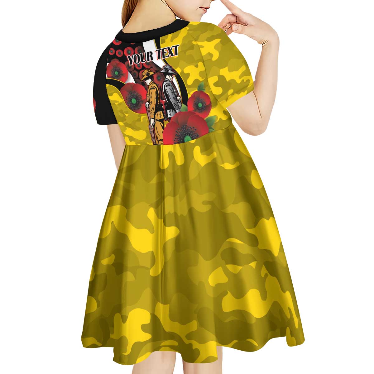 Richmond Tigers ANZAC Personalised Kid Short Sleeve Dress Lest We Forget Poppy Camo