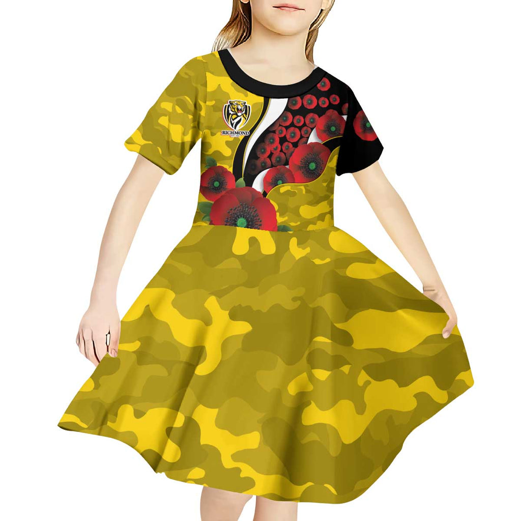 Richmond Tigers ANZAC Personalised Kid Short Sleeve Dress Lest We Forget Poppy Camo