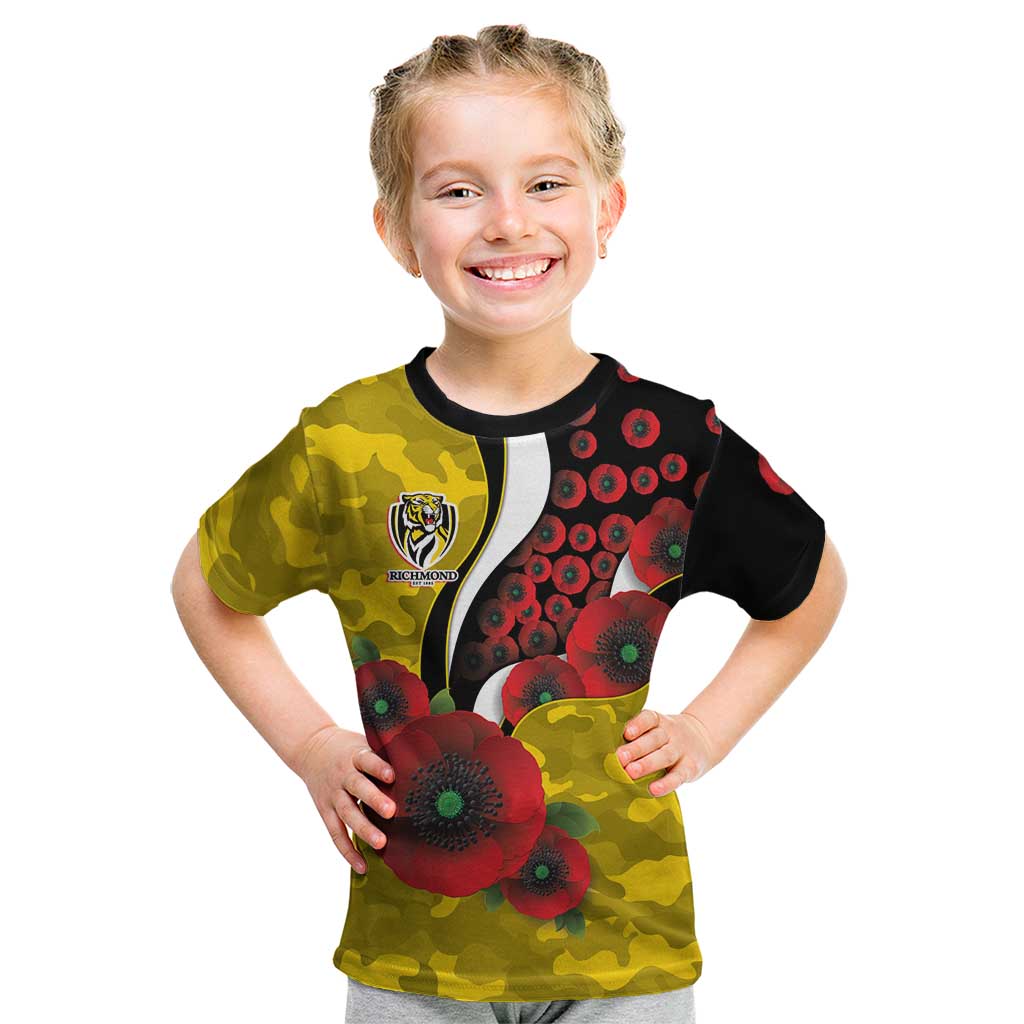 Richmond Tigers ANZAC Personalised Kid T Shirt Lest We Forget Poppy Camo