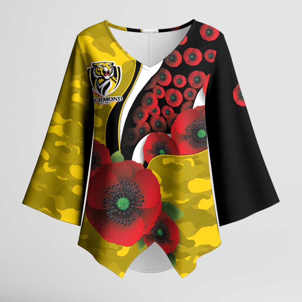 Richmond Tigers ANZAC Personalised Kimono Sleeve Blouse Lest We Forget Poppy Camo