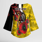 Richmond Tigers ANZAC Personalised Kimono Sleeve Blouse Lest We Forget Poppy Camo