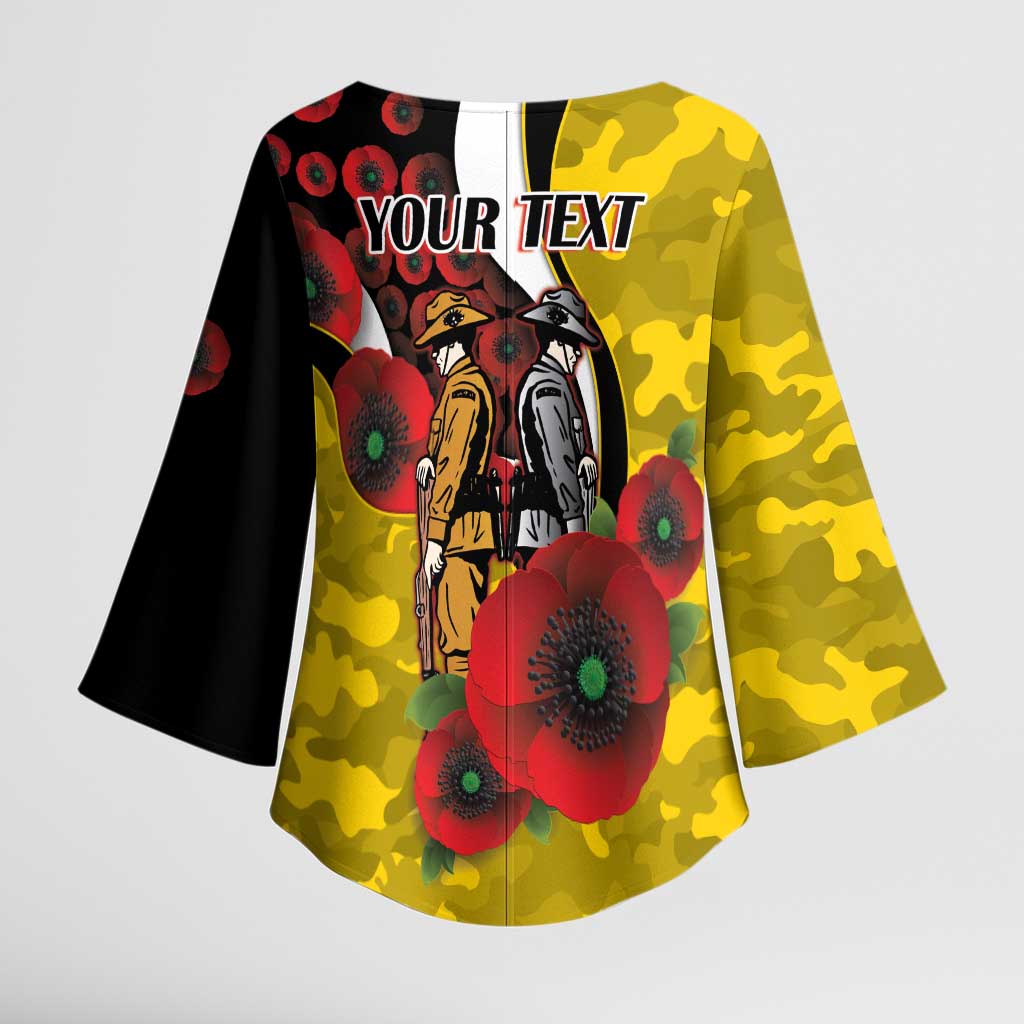 Richmond Tigers ANZAC Personalised Kimono Sleeve Blouse Lest We Forget Poppy Camo