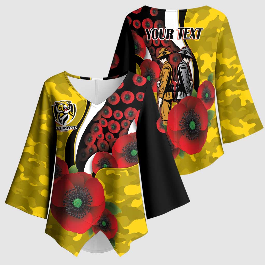 Richmond Tigers ANZAC Personalised Kimono Sleeve Blouse Lest We Forget Poppy Camo