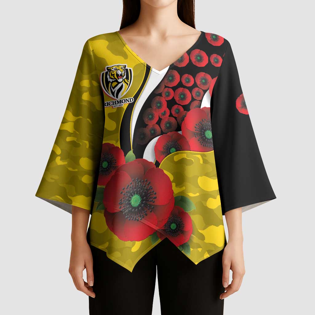 Richmond Tigers ANZAC Personalised Kimono Sleeve Blouse Lest We Forget Poppy Camo