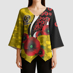 Richmond Tigers ANZAC Personalised Kimono Sleeve Blouse Lest We Forget Poppy Camo