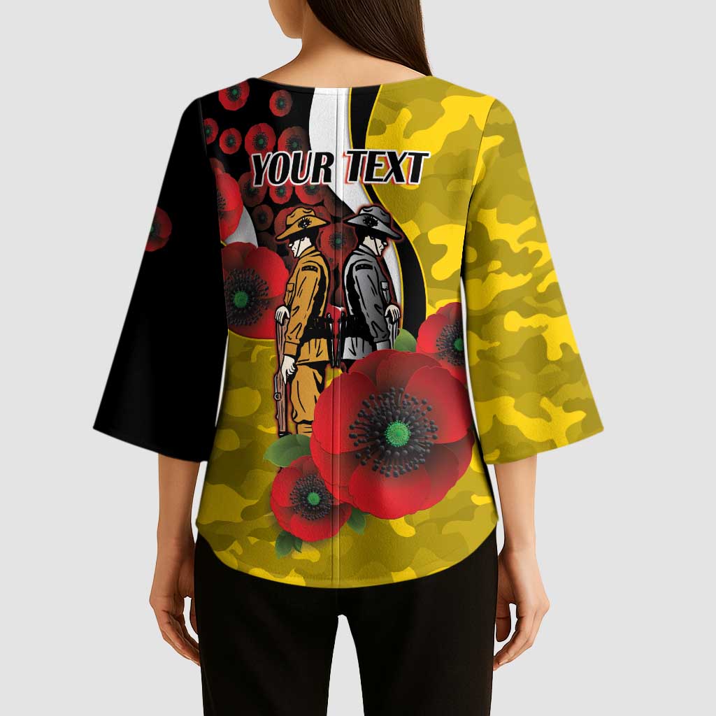 Richmond Tigers ANZAC Personalised Kimono Sleeve Blouse Lest We Forget Poppy Camo