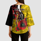 Richmond Tigers ANZAC Personalised Kimono Sleeve Blouse Lest We Forget Poppy Camo