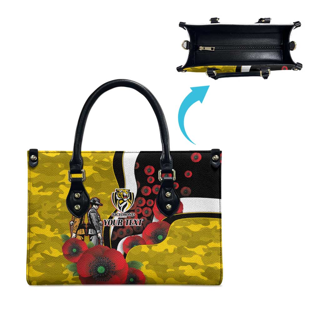 Richmond Tigers ANZAC Personalised Leather Bag Lest We Forget Poppy Camo