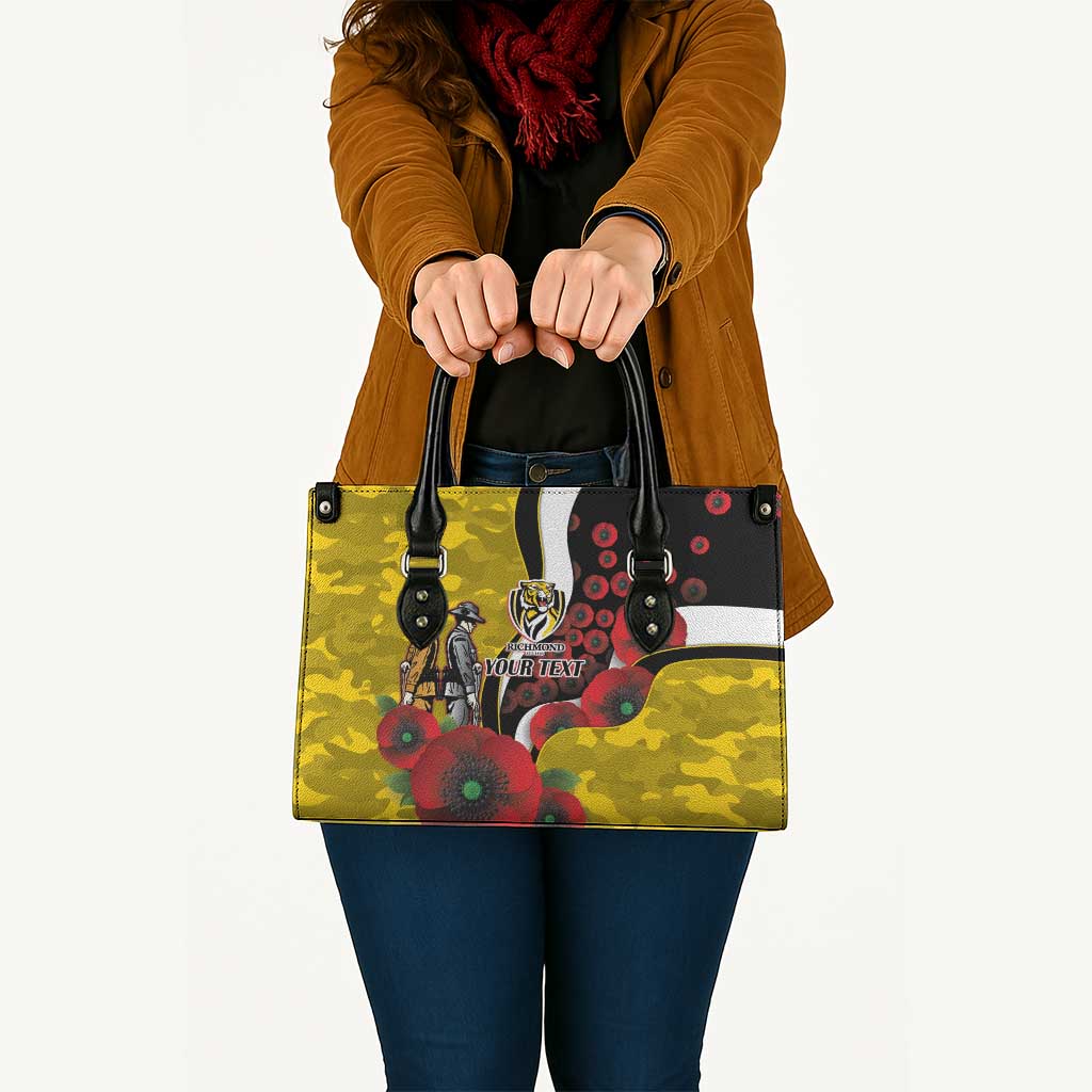 Richmond Tigers ANZAC Personalised Leather Bag Lest We Forget Poppy Camo