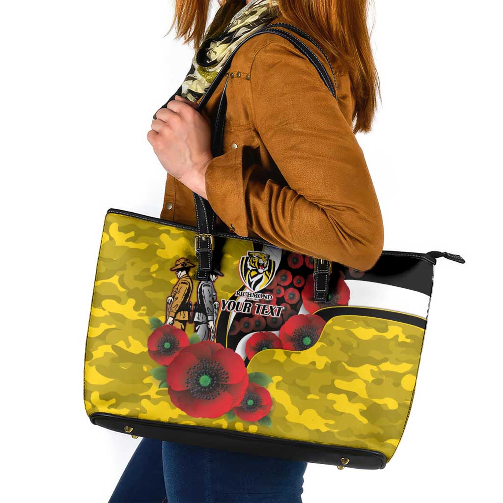 Richmond Tigers ANZAC Personalised Leather Tote Bag Lest We Forget Poppy Camo