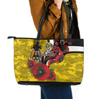 Richmond Tigers ANZAC Personalised Leather Tote Bag Lest We Forget Poppy Camo