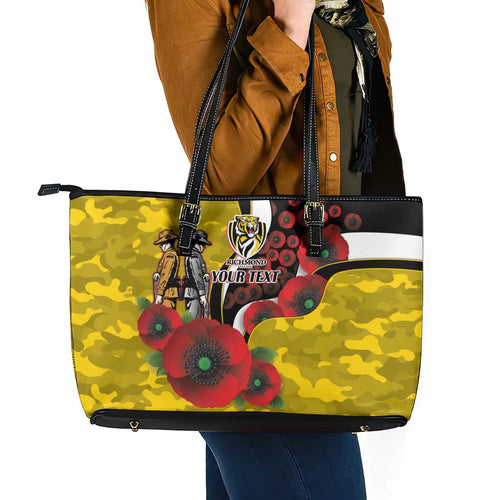 Richmond Tigers ANZAC Personalised Leather Tote Bag Lest We Forget Poppy Camo