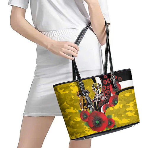 Richmond Tigers ANZAC Personalised Leather Tote Bag Lest We Forget Poppy Camo