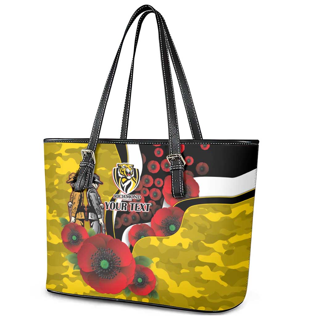 Richmond Tigers ANZAC Personalised Leather Tote Bag Lest We Forget Poppy Camo
