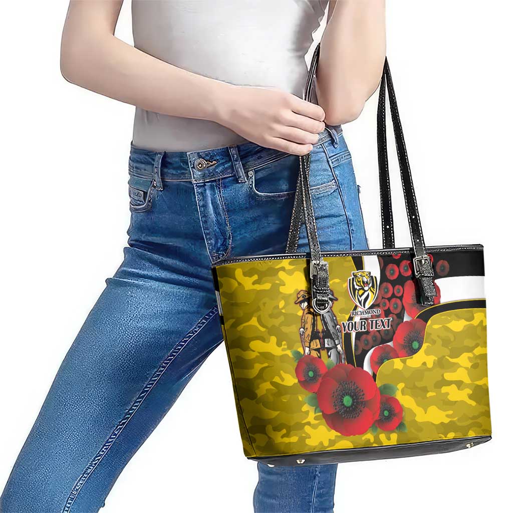 Richmond Tigers ANZAC Personalised Leather Tote Bag Lest We Forget Poppy Camo