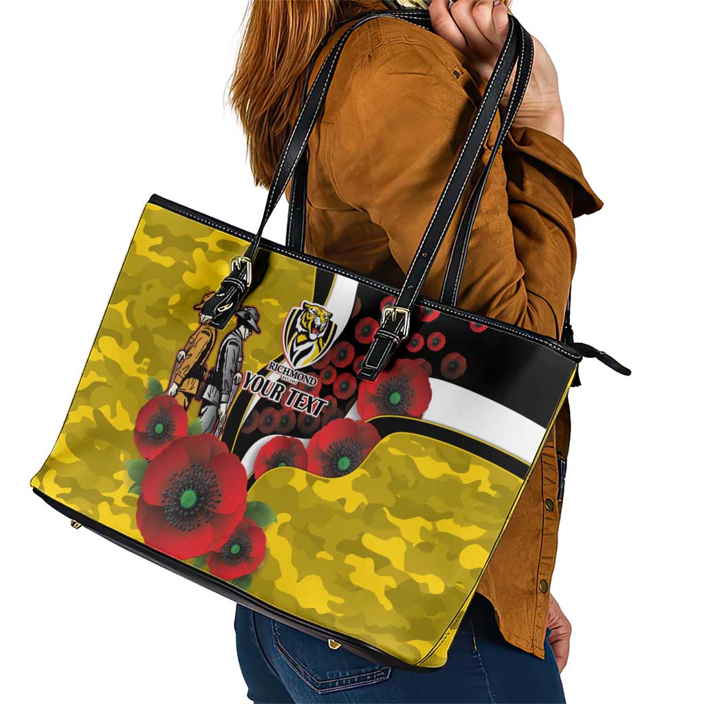 Richmond Tigers ANZAC Personalised Leather Tote Bag Lest We Forget Poppy Camo