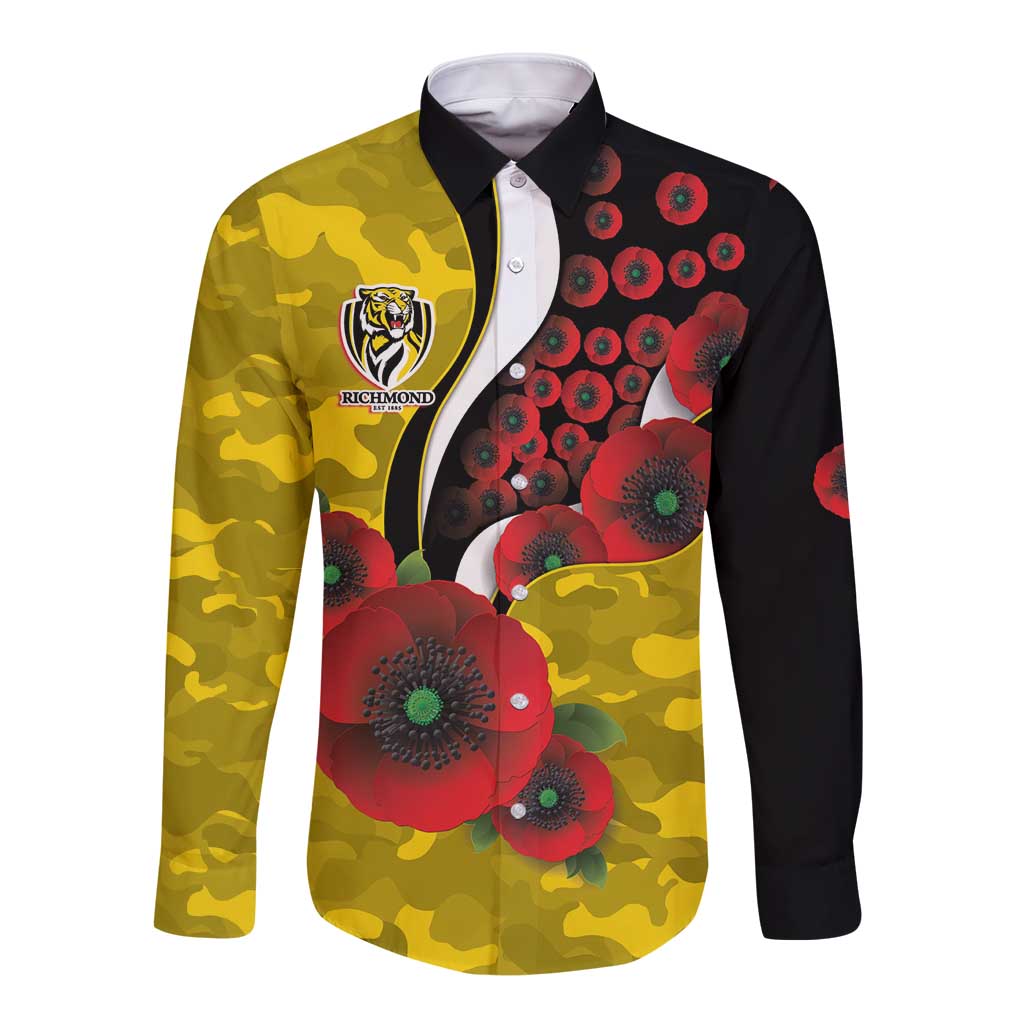 Richmond Tigers ANZAC Personalised Long Sleeve Button Shirt Lest We Forget Poppy Camo