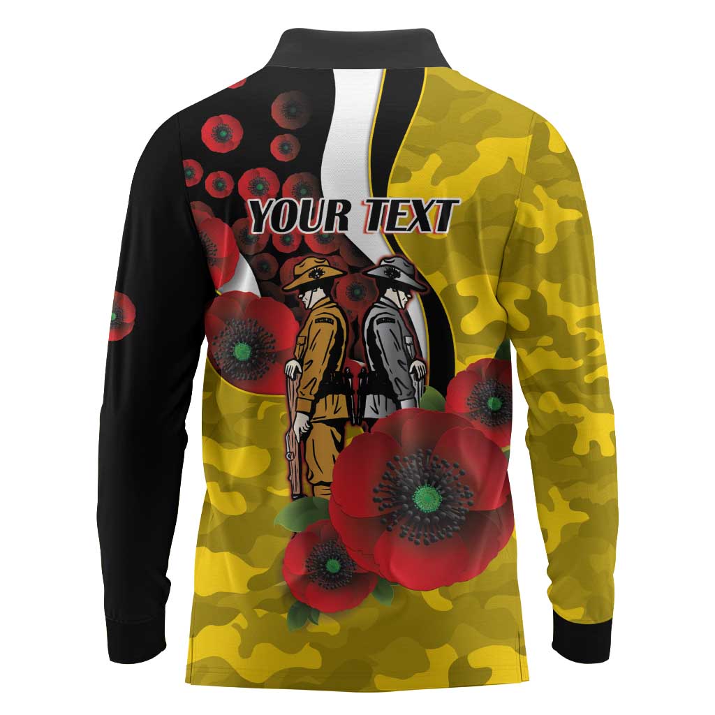 Richmond Tigers ANZAC Personalised Long Sleeve Polo Shirt Lest We Forget Poppy Camo