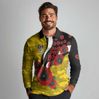 Richmond Tigers ANZAC Personalised Long Sleeve Polo Shirt Lest We Forget Poppy Camo