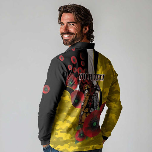 Richmond Tigers ANZAC Personalised Long Sleeve Polo Shirt Lest We Forget Poppy Camo