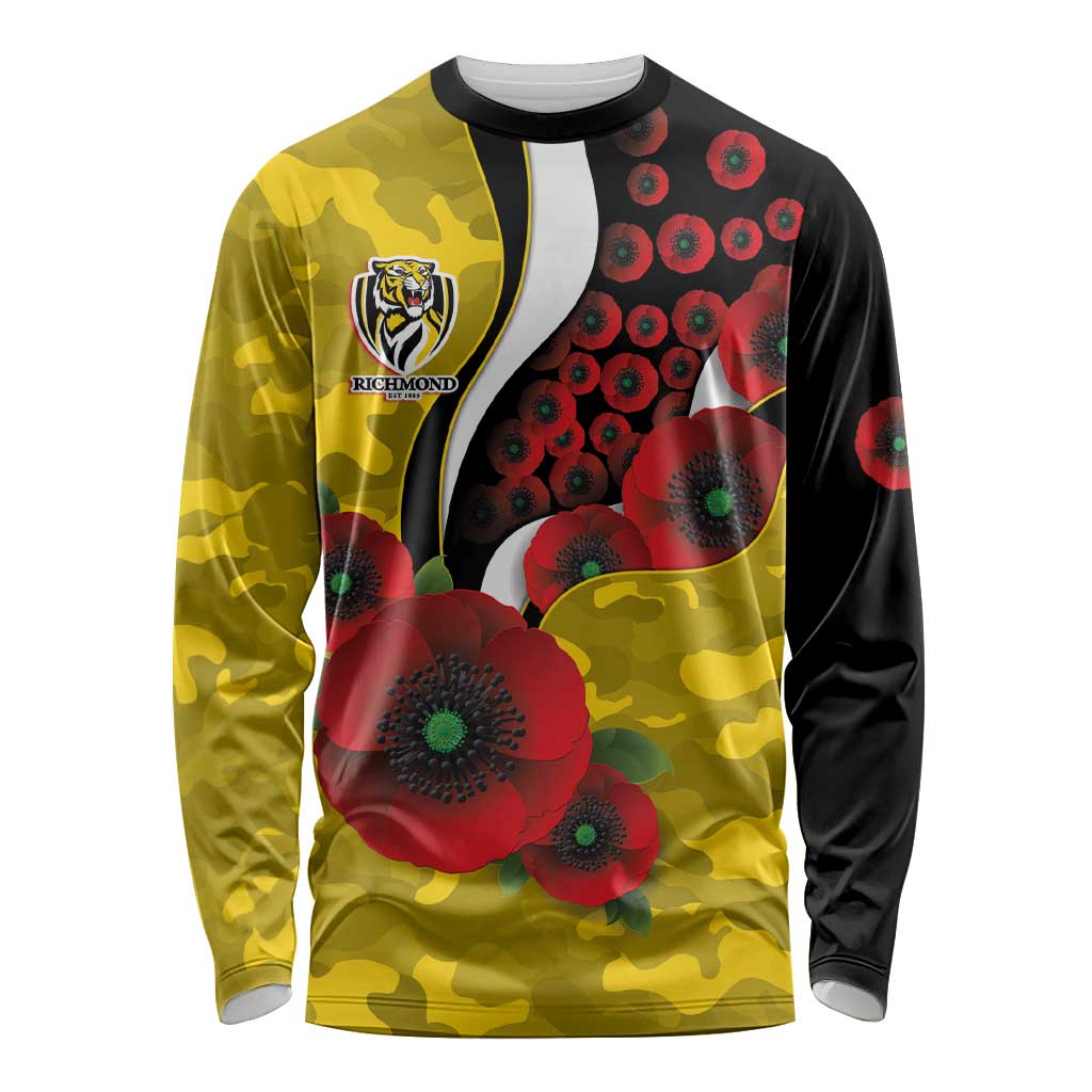 Richmond Tigers ANZAC Personalised Long Sleeve Shirt Lest We Forget Poppy Camo