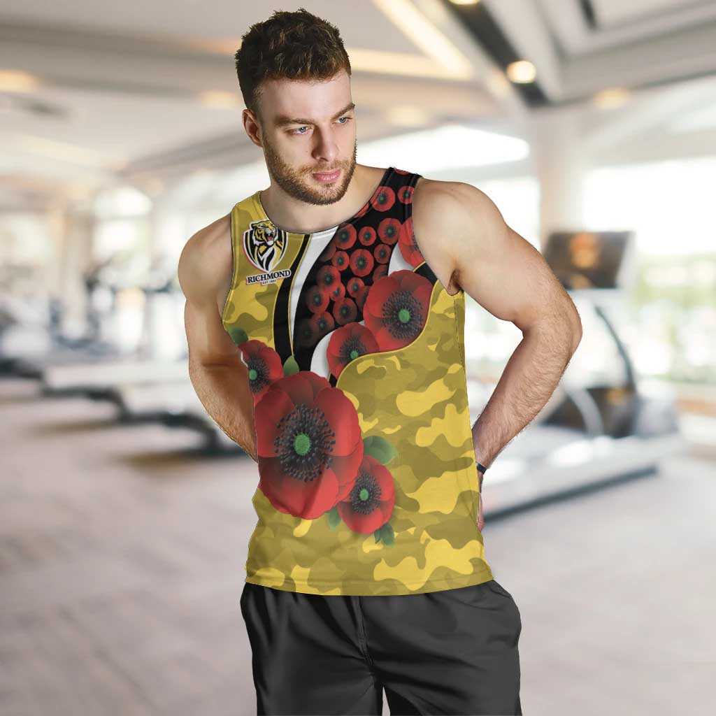 Richmond Tigers ANZAC Personalised Men Tank Top Lest We Forget Poppy Camo
