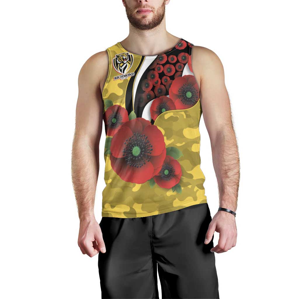 Richmond Tigers ANZAC Personalised Men Tank Top Lest We Forget Poppy Camo