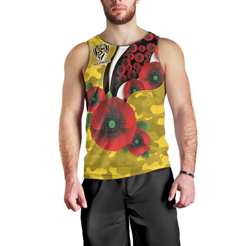 Richmond Tigers ANZAC Personalised Men Tank Top Lest We Forget Poppy Camo