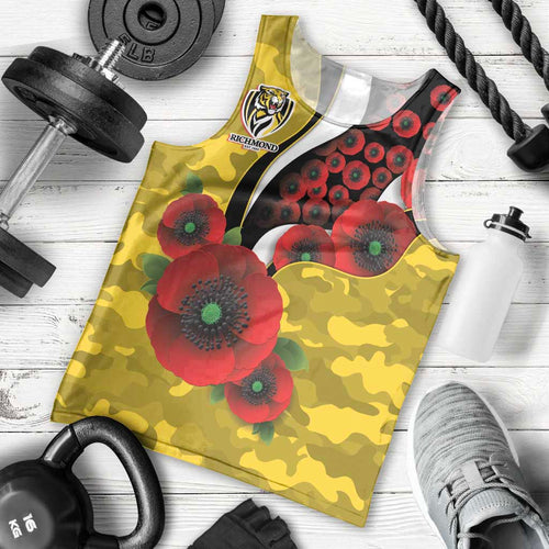 Richmond Tigers ANZAC Personalised Men Tank Top Lest We Forget Poppy Camo