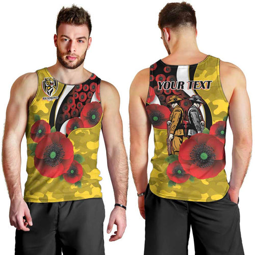 Richmond Tigers ANZAC Personalised Men Tank Top Lest We Forget Poppy Camo