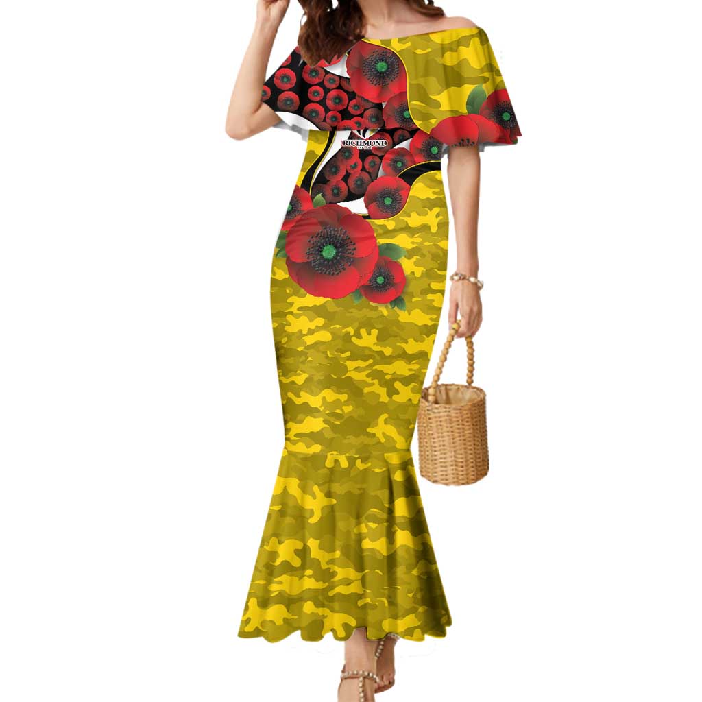 Richmond Tigers ANZAC Personalised Mermaid Dress Lest We Forget Poppy Camo