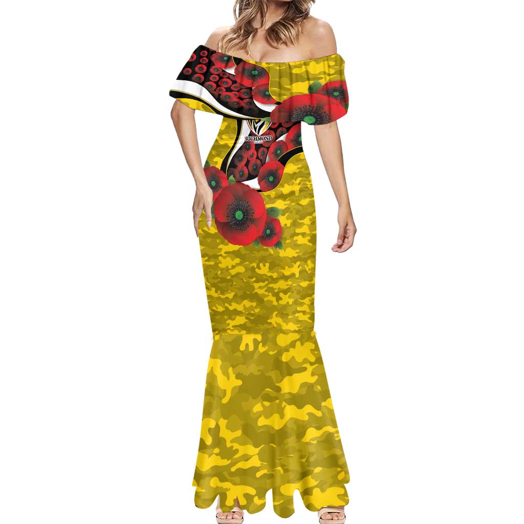 Richmond Tigers ANZAC Personalised Mermaid Dress Lest We Forget Poppy Camo